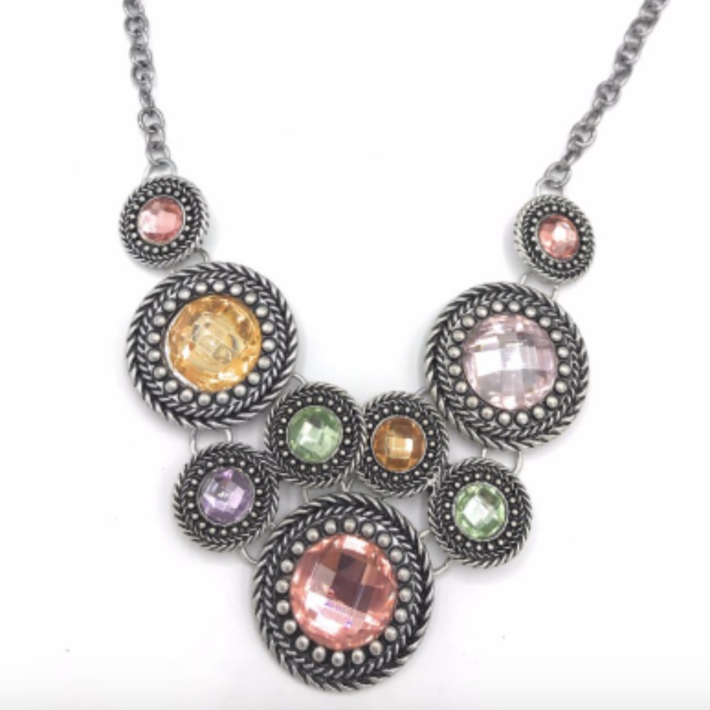 Premier Designs Chiffon 16"x 4" Necklace w/Pastel Multi-Color Acrylic Crystals